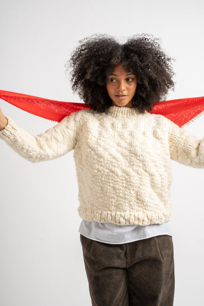 Small Felted Fringe Triangle Scarf in Goji Berry