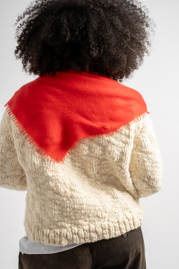 Small Felted Fringe Triangle Scarf in Goji Berry