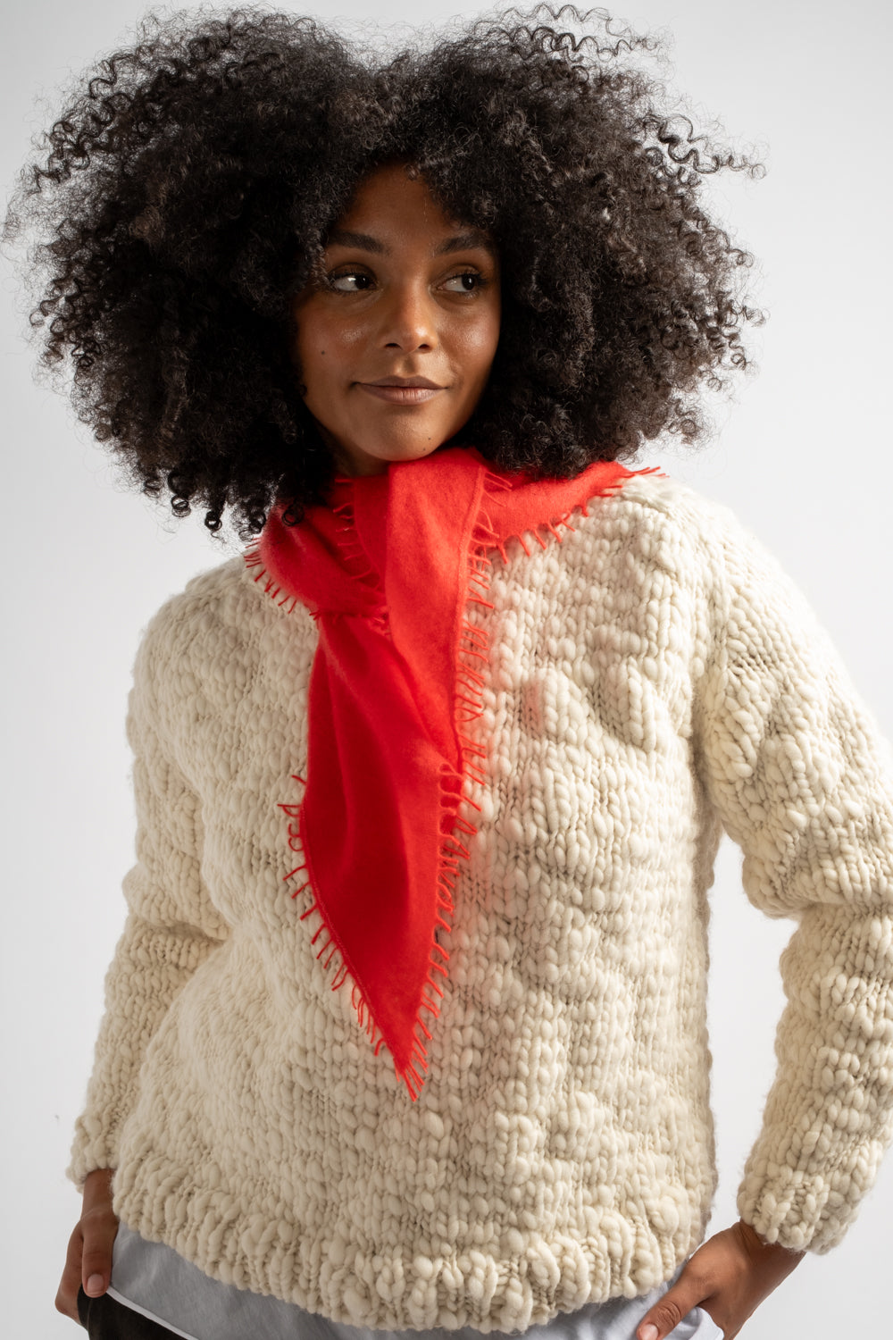 Small Felted Fringe Triangle Scarf in Goji Berry