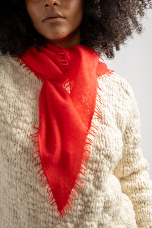 Small Felted Fringe Triangle Scarf in Goji Berry