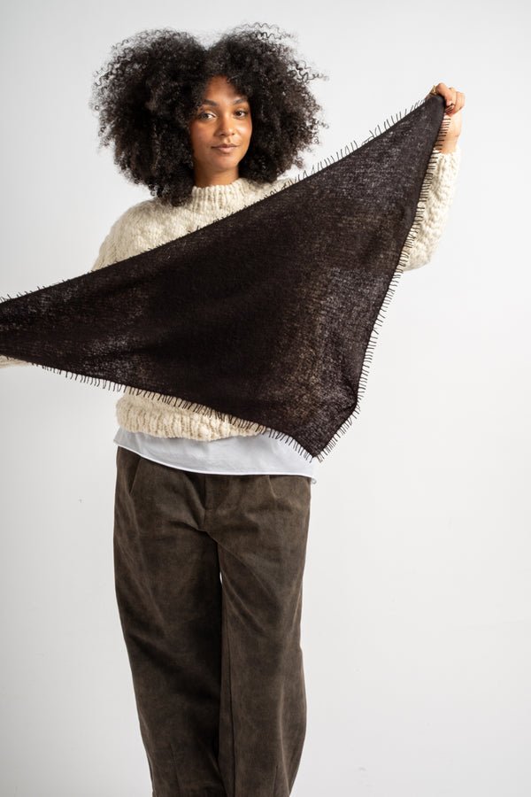 Small Felted Fringe Triangle Scarf in Licorice