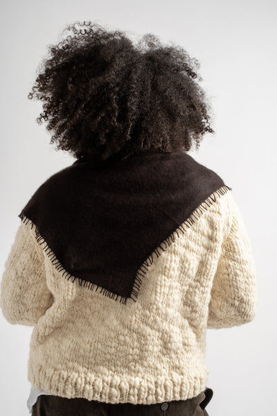 Small Felted Fringe Triangle Scarf in Licorice