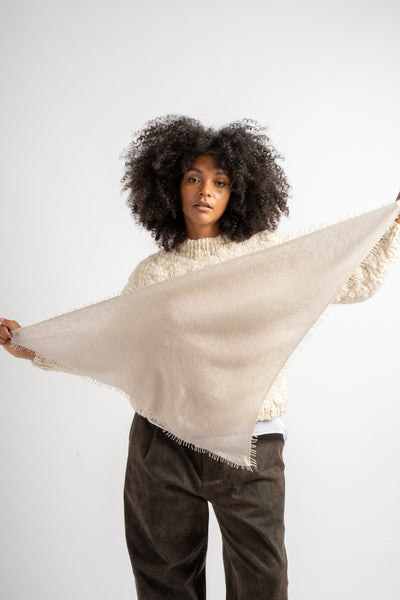 Small Felted Fringe Triangle Scarf in Moonbeam