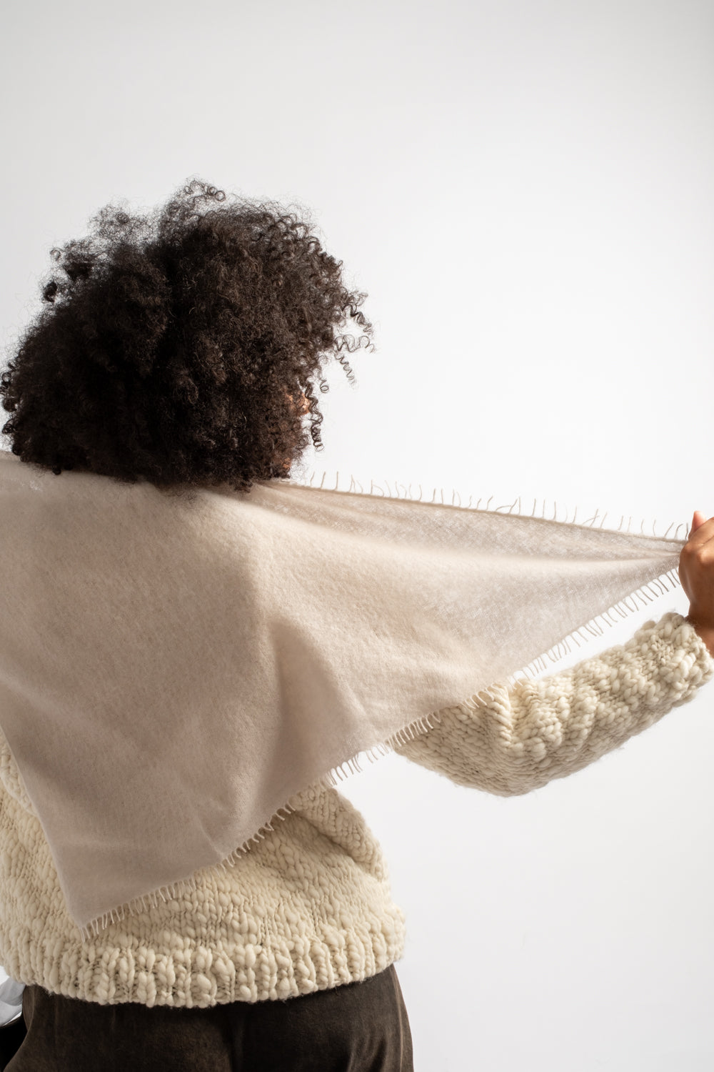 Small Felted Fringe Triangle Scarf in Moonbeam