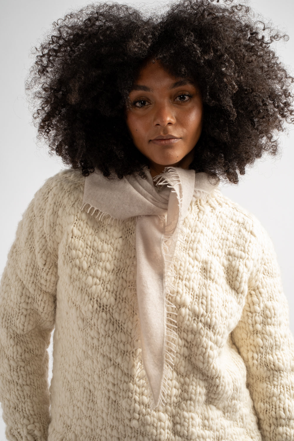 Small Felted Fringe Triangle Scarf in Moonbeam