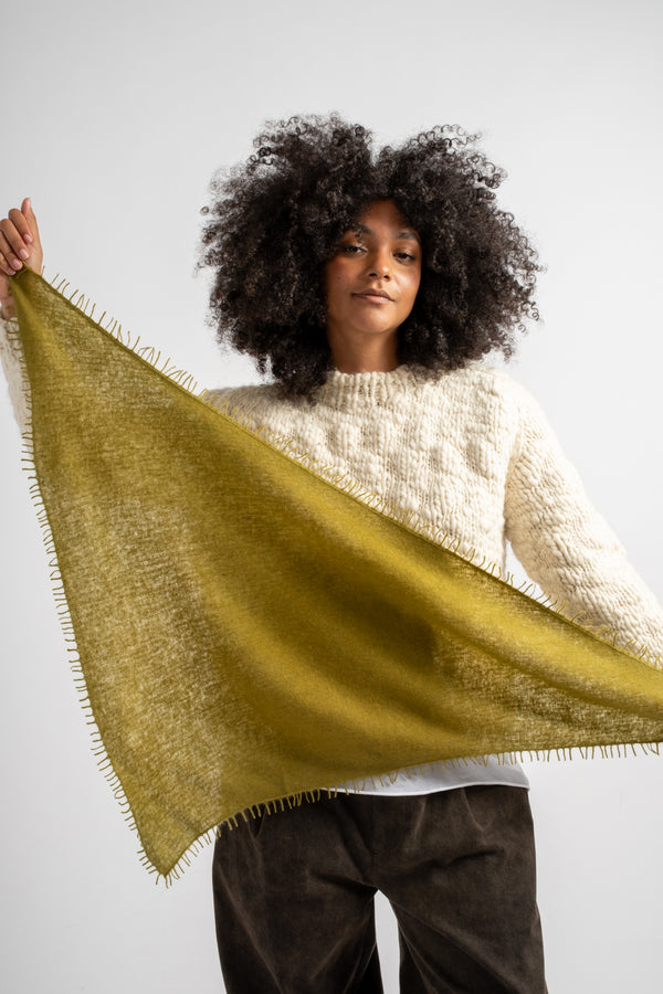 Small Felted Fringe Triangle Scarf in Rich Gold