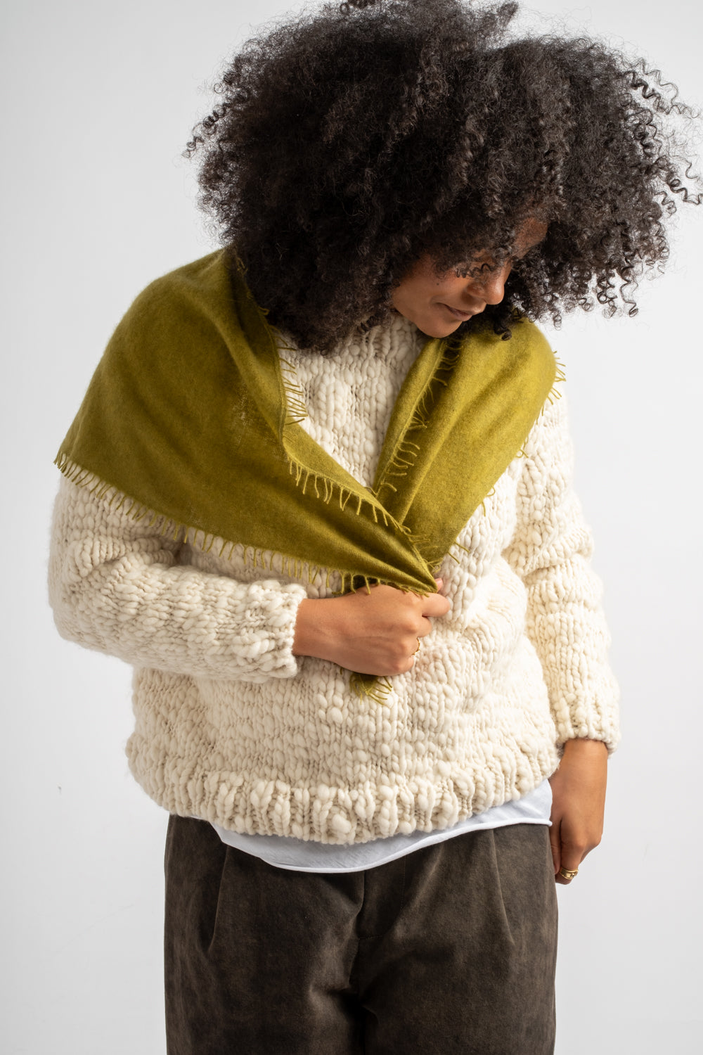 Small Felted Fringe Triangle Scarf in Rich Gold