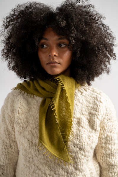 Small Felted Fringe Triangle Scarf in Rich Gold
