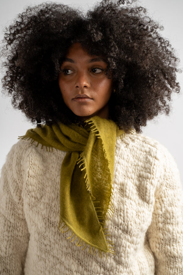 Small Felted Fringe Triangle Scarf in Rich Gold