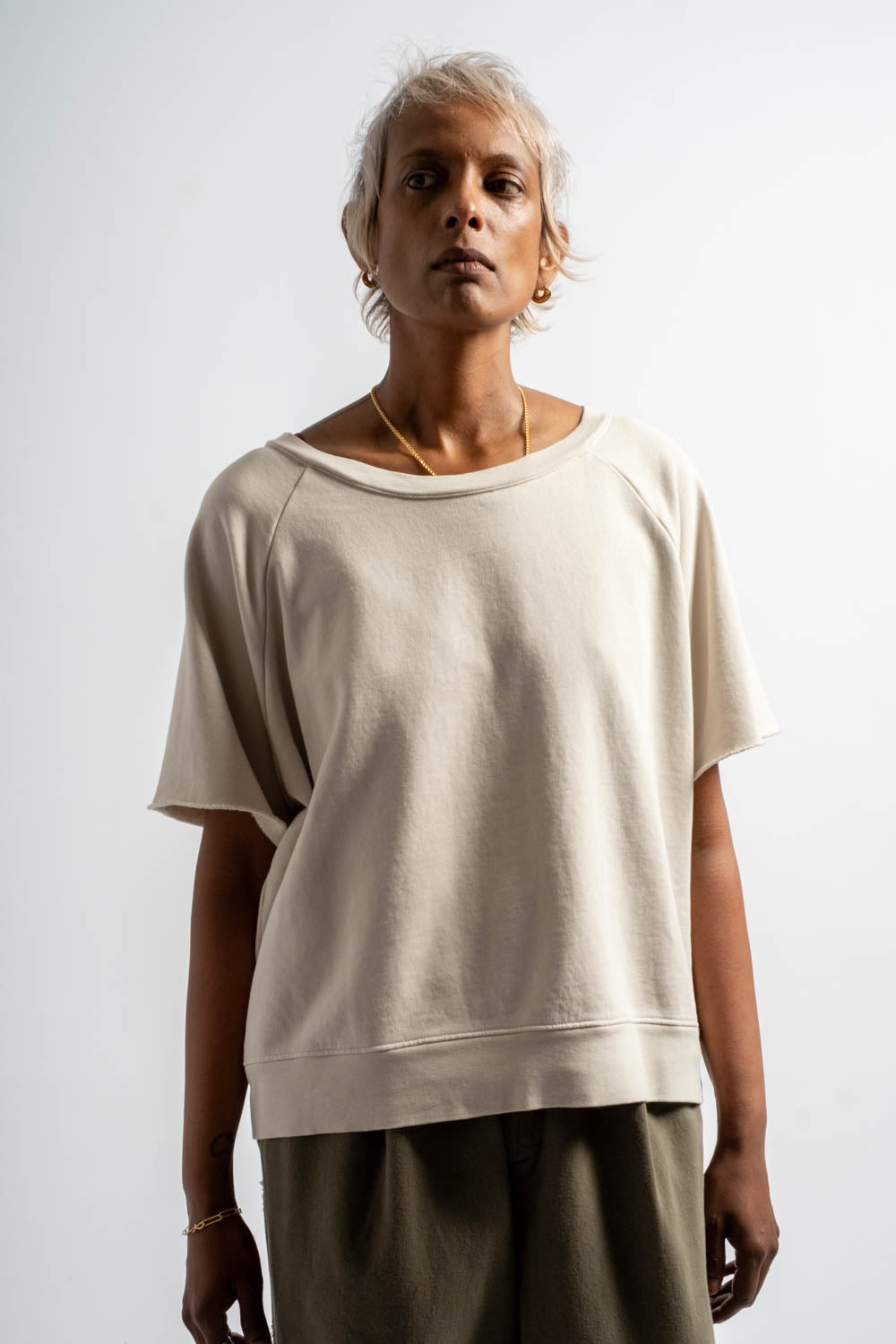 Fleece S/S Crewneck in Greige