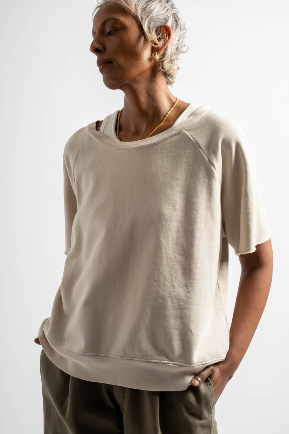 Fleece S/S Crewneck in Greige