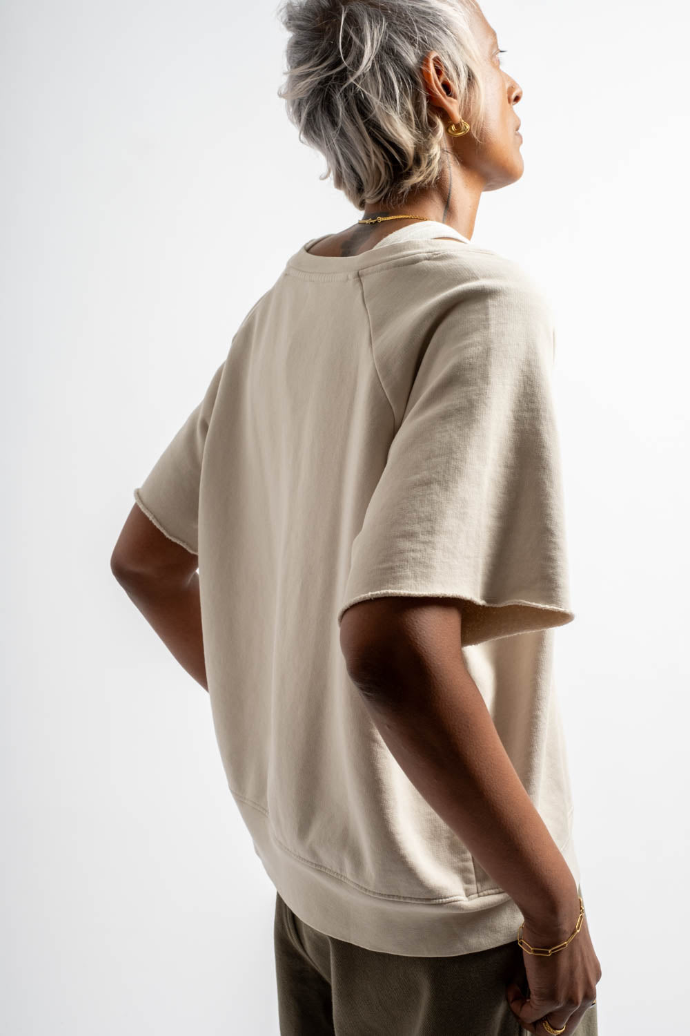 Fleece S/S Crewneck in Greige