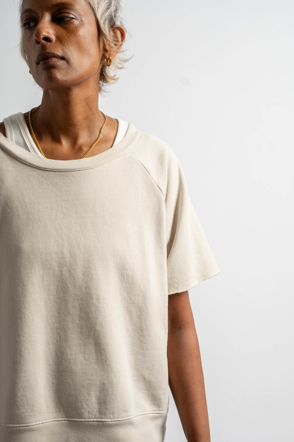 Fleece S/S Crewneck in Greige