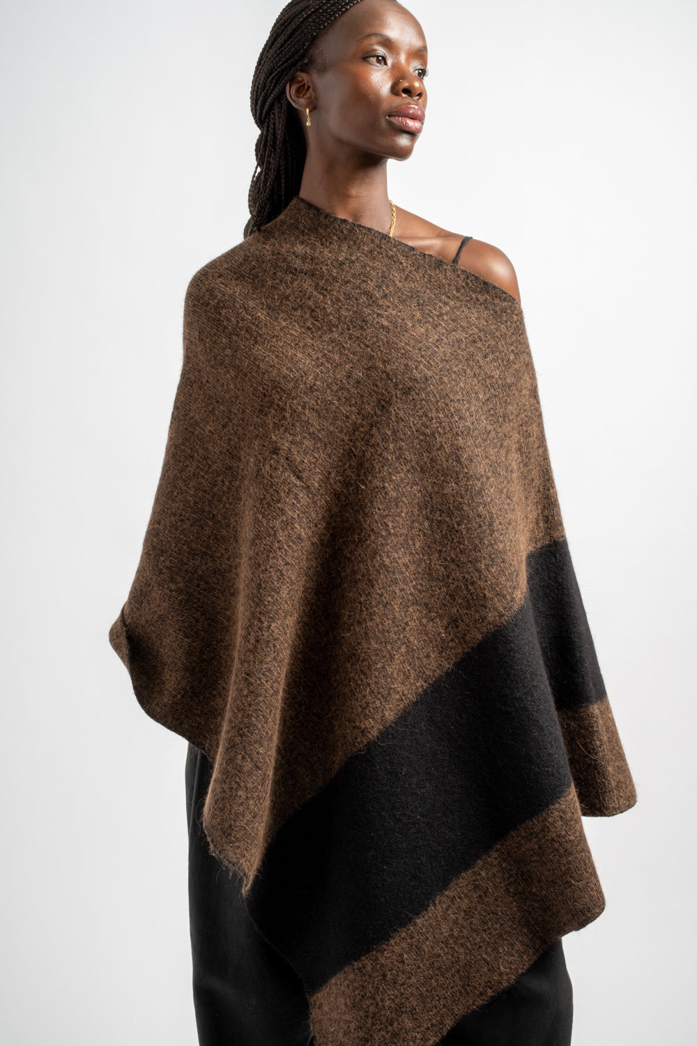 Block Poncho in Rust Marl + Black