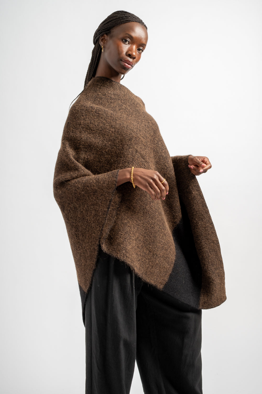 Block Poncho in Rust Marl + Black