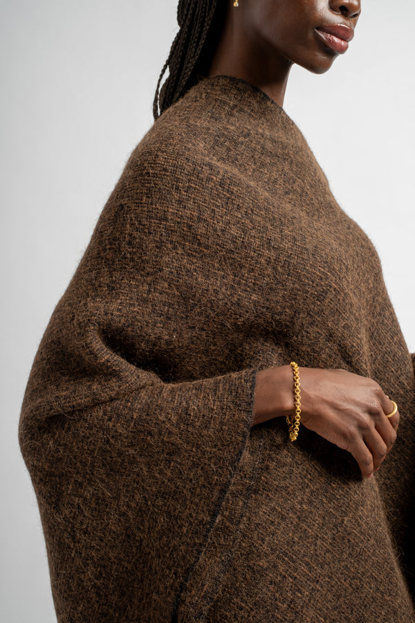 Block Poncho in Rust Marl + Black