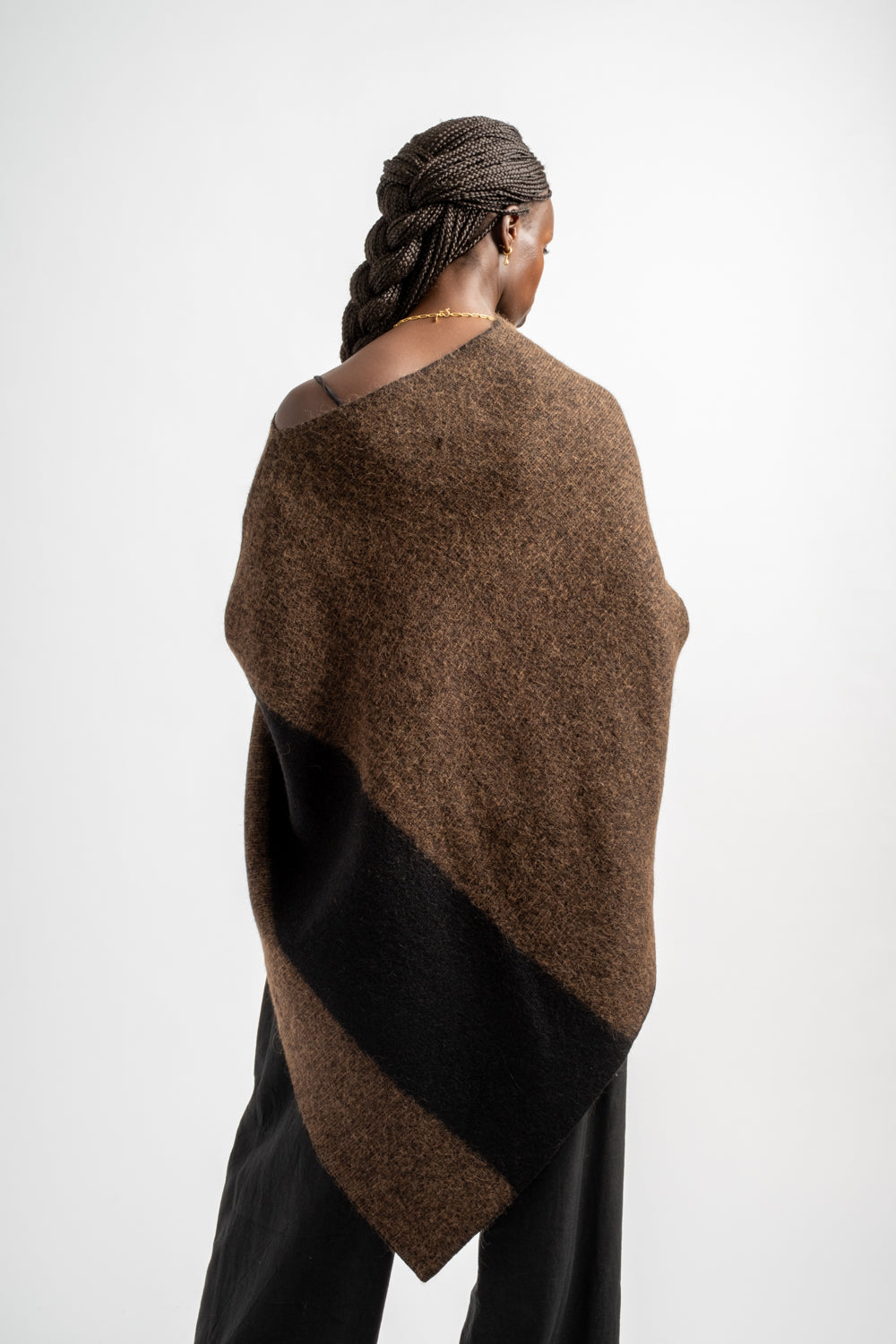 Block Poncho in Rust Marl + Black