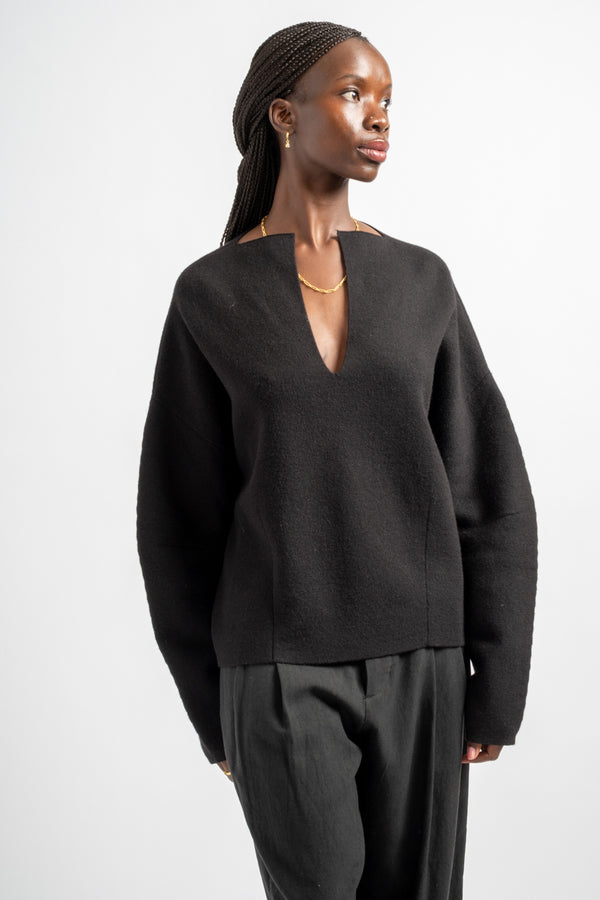 Double Knit Split Neck in Black
