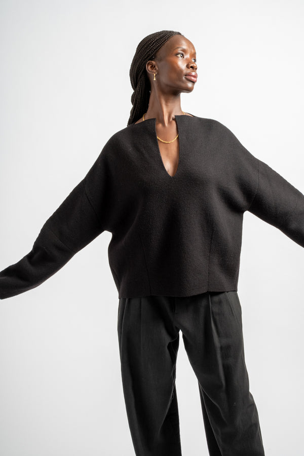 Double Knit Split Neck in Black
