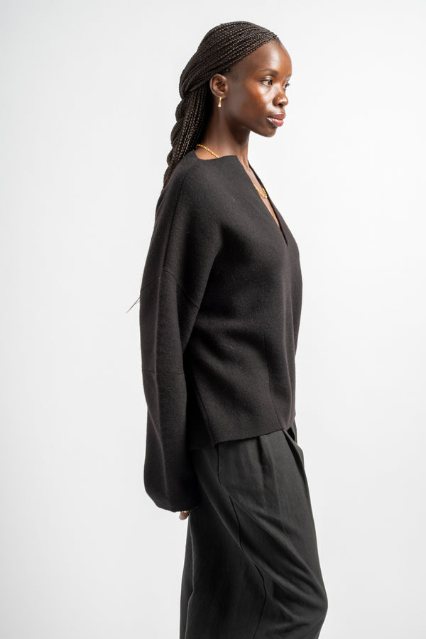 Double Knit Split Neck in Black