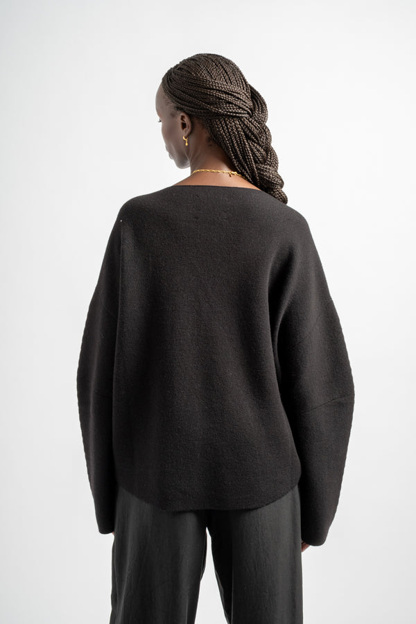 Double Knit Split Neck in Black