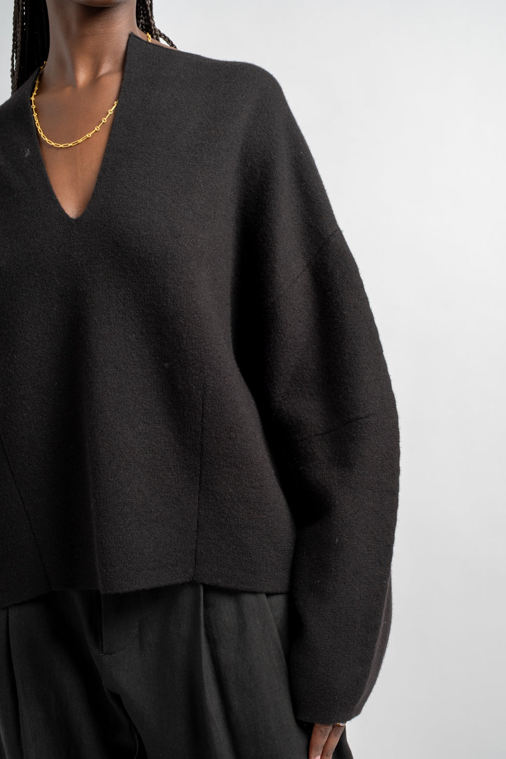 Double Knit Split Neck in Black