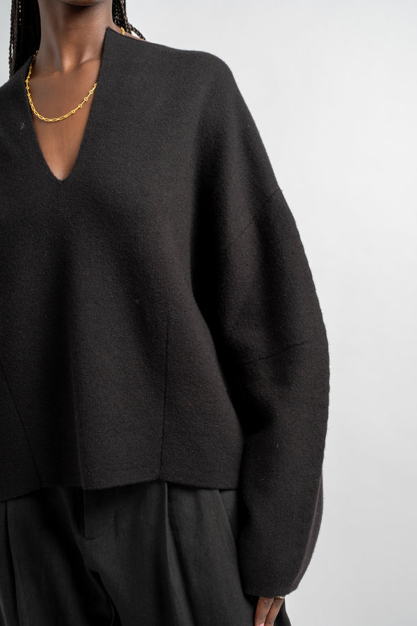 Double Knit Split Neck in Black