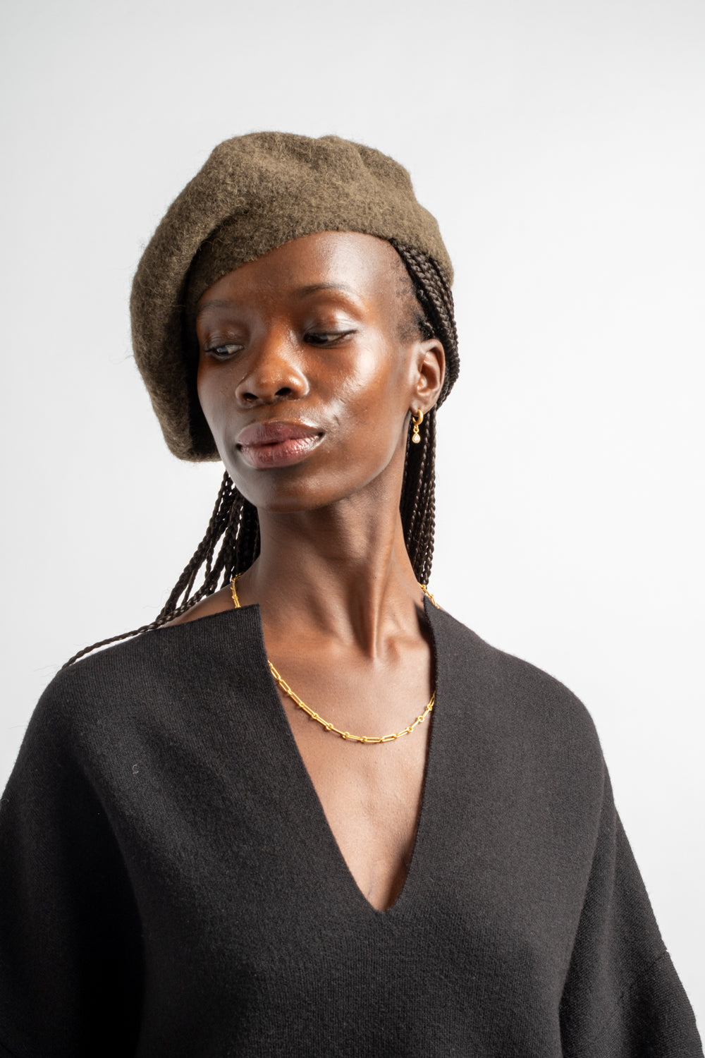 Felt Beret in Olive