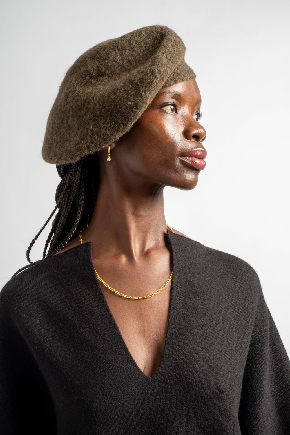 Felt Beret in Olive