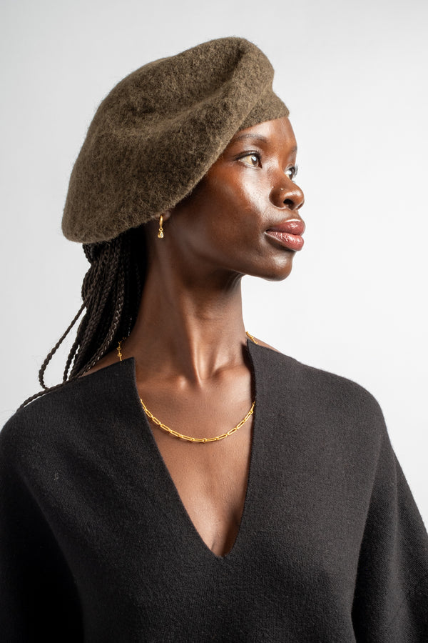 Felt Beret in Olive