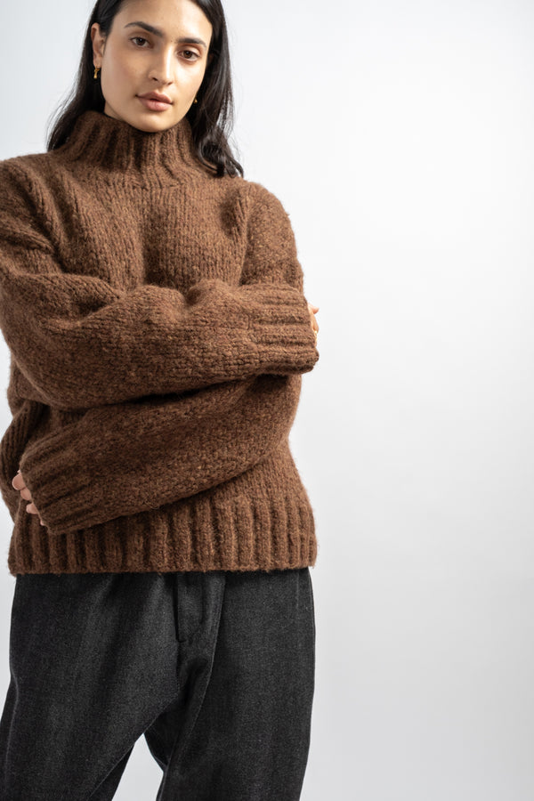 Handknit Mockneck in Rust Melange
