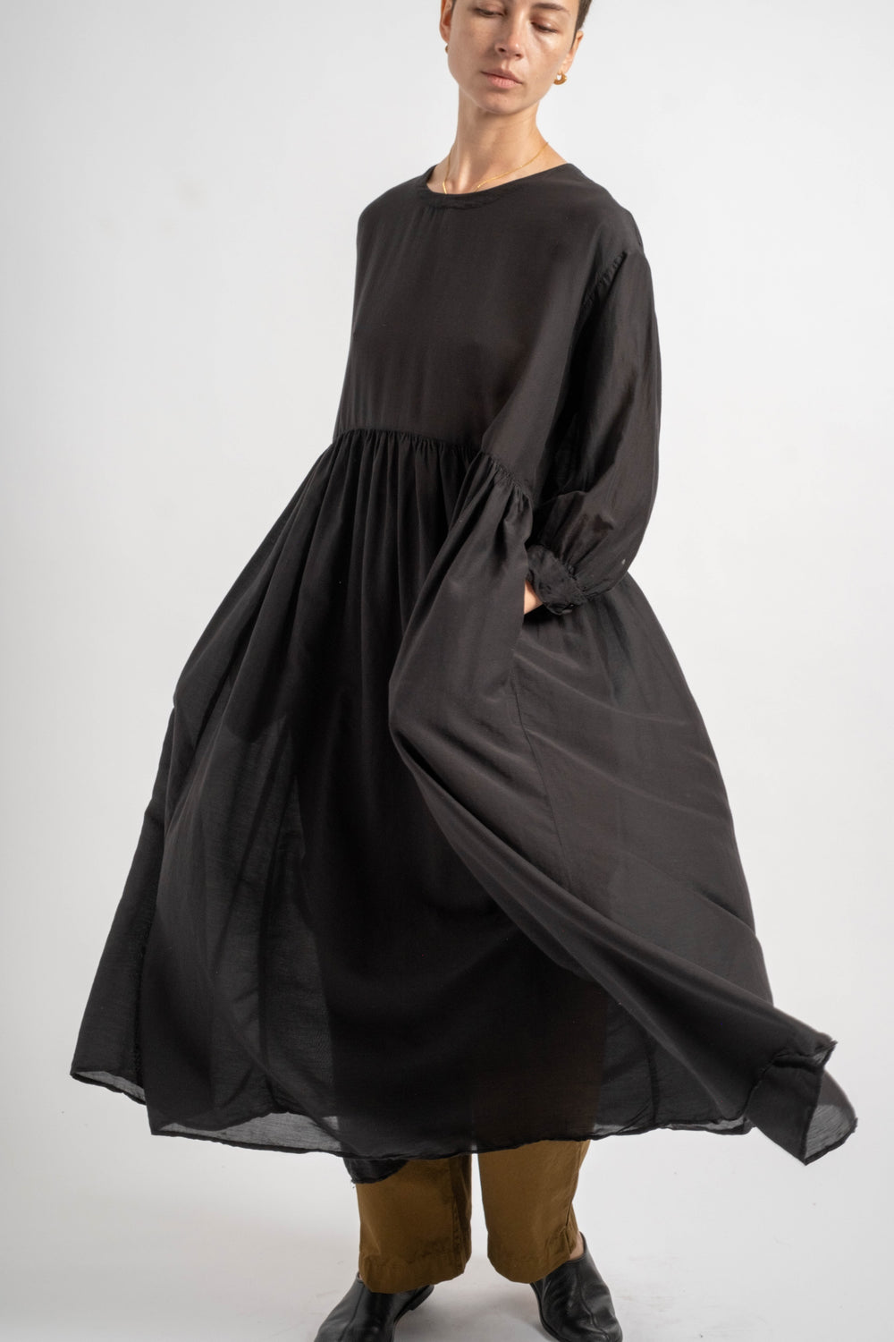 Sonia Dress in Black Cotton Silk