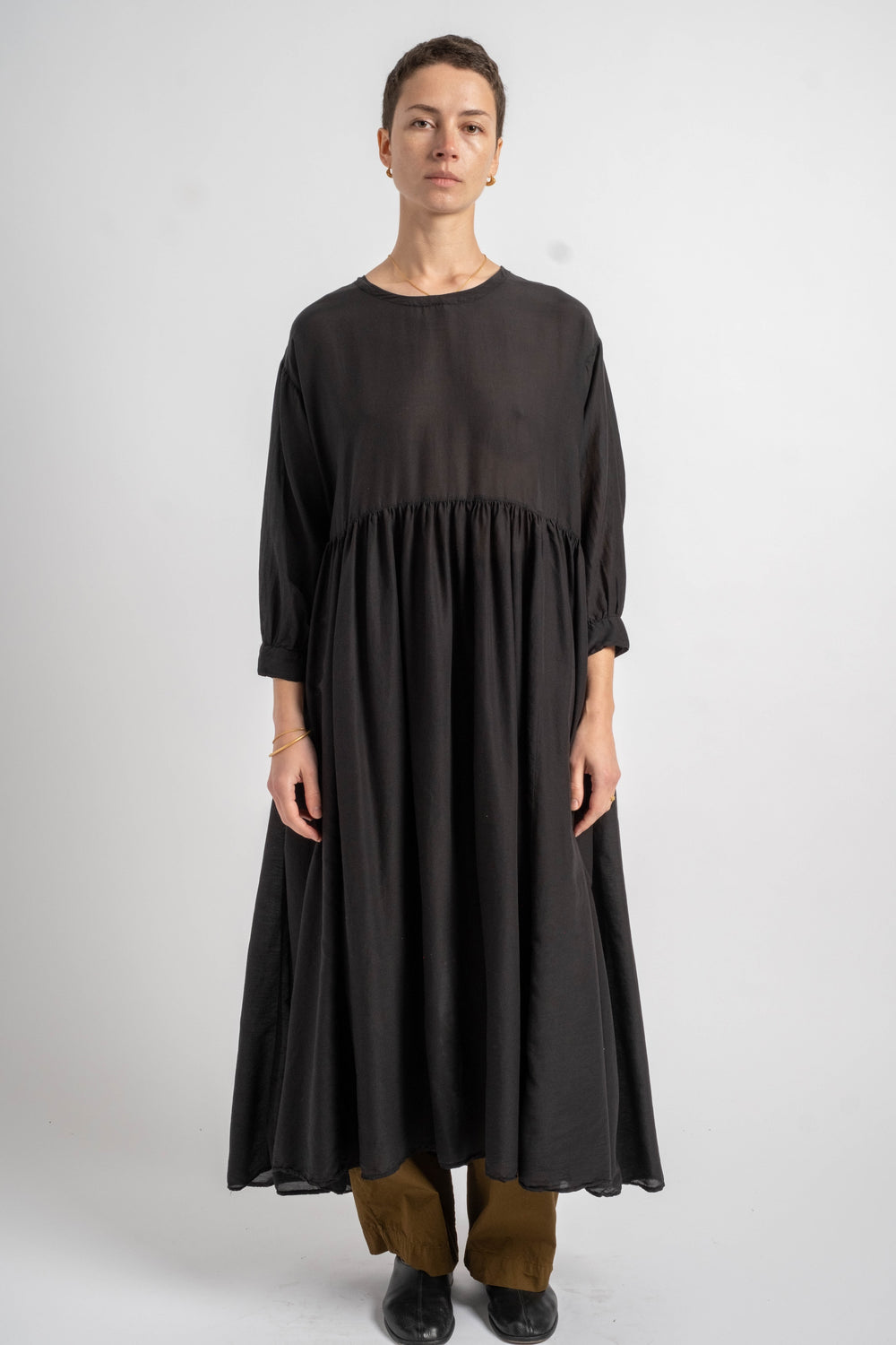 Sonia Dress in Black Cotton Silk