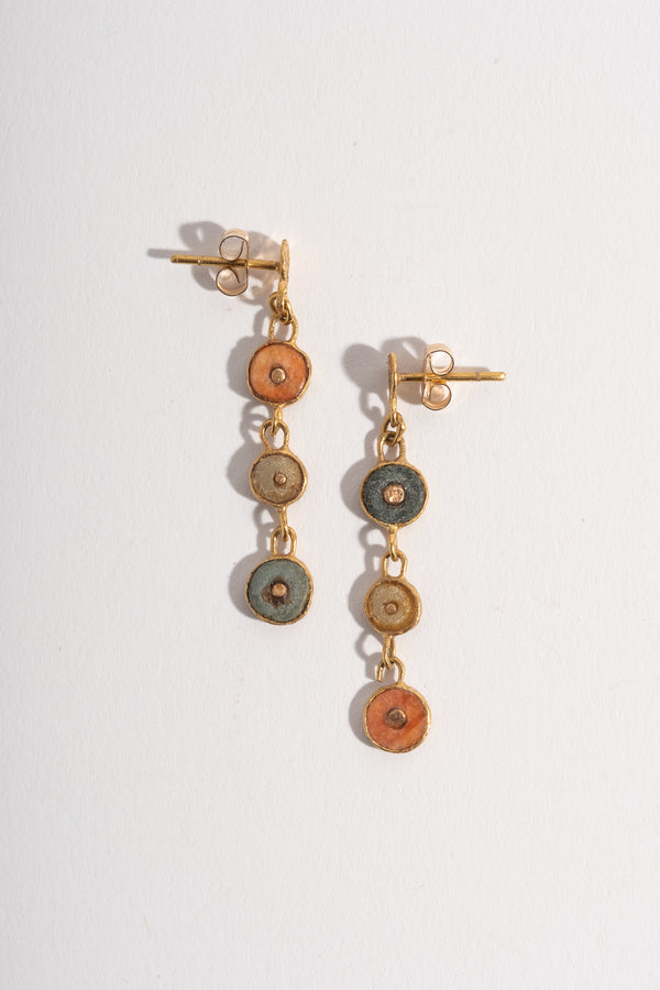 22K Triple Drop Chimú Coral Earrings