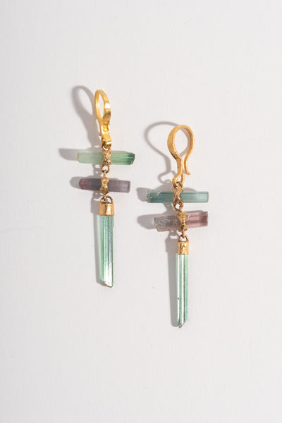 22K Triple Drop Tourmaline Earrings