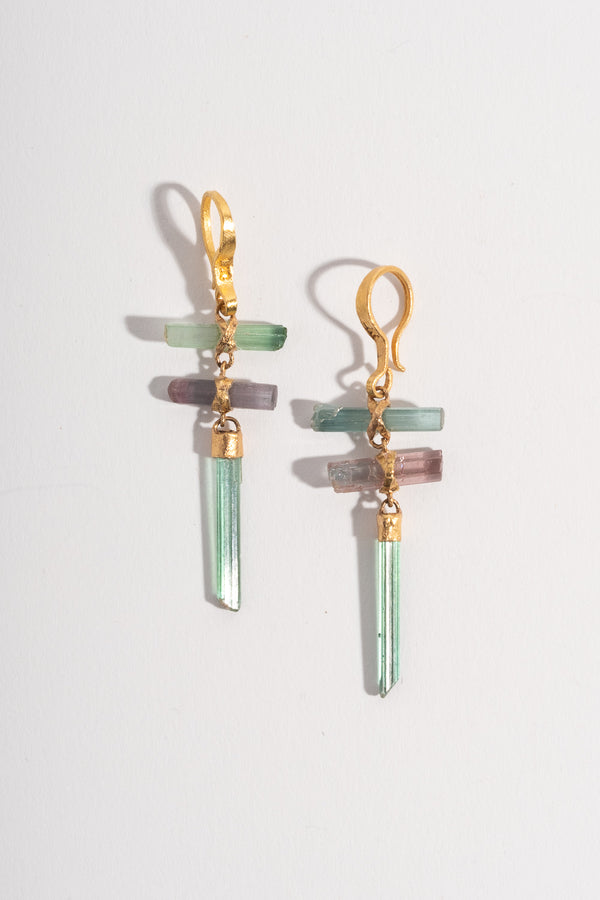 22K Triple Drop Tourmaline Earrings