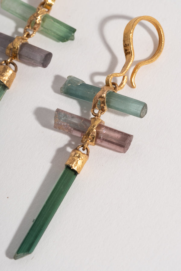 22K Triple Drop Tourmaline Earrings