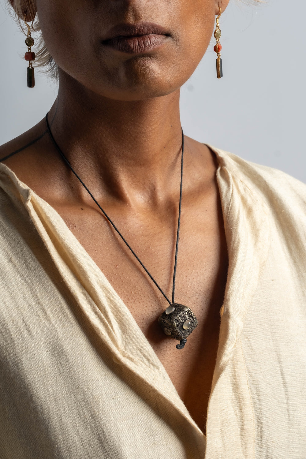 Sterling Cube + Gem Pendant