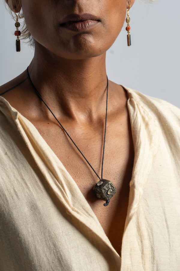 Sterling Cube + Gem Pendant