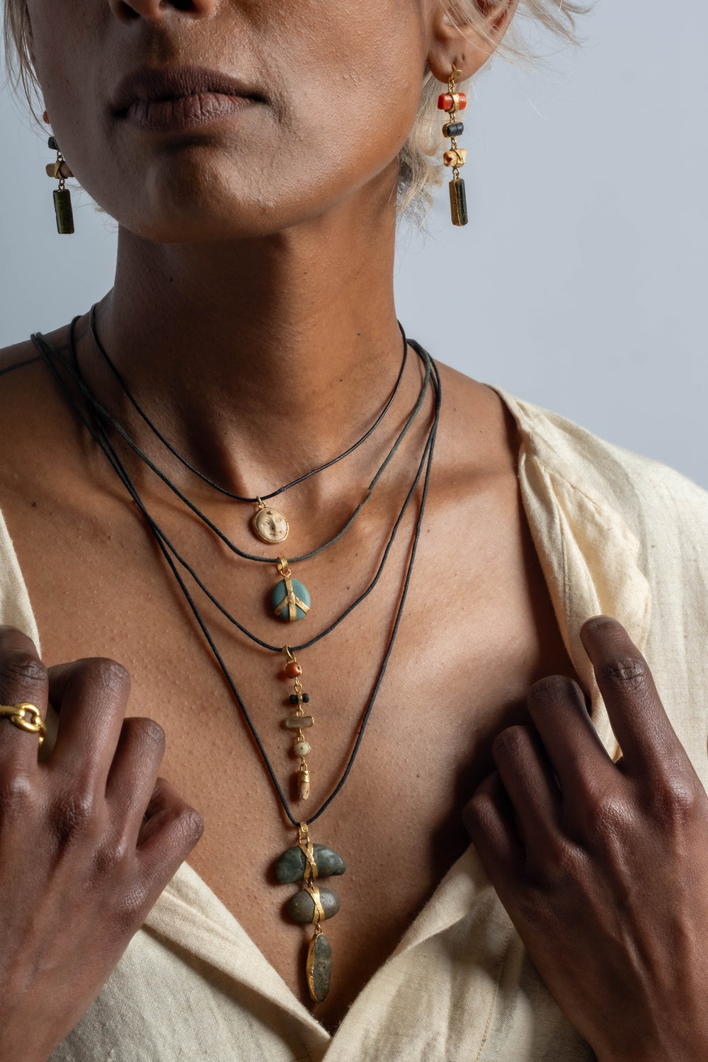 22K 4 Drop Pre Columbian Chimu Earrings