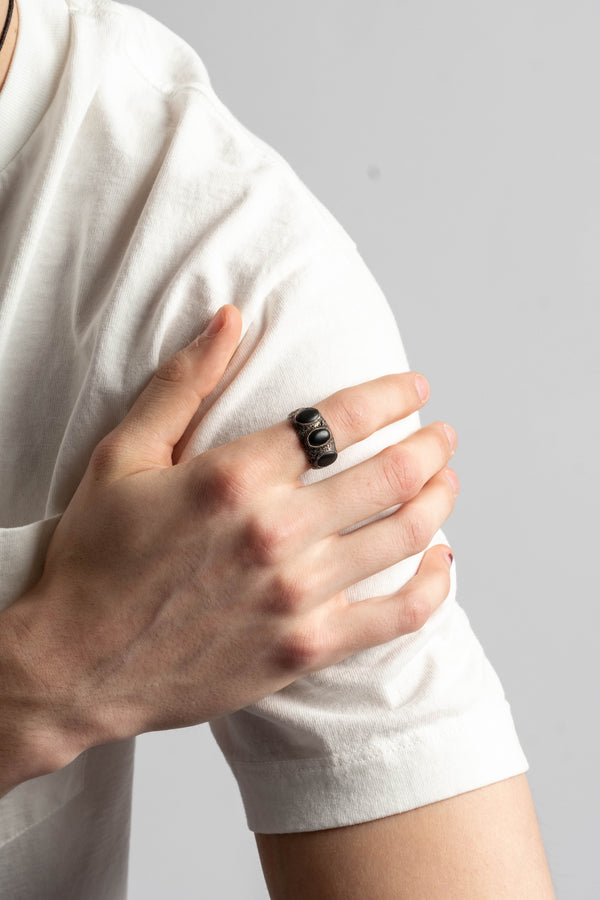 Sterling 3 Black Japanese Pebble Ring