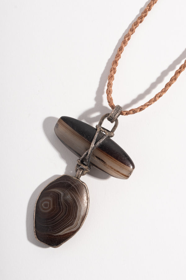 Sterling 2 Drop Agate Pendant