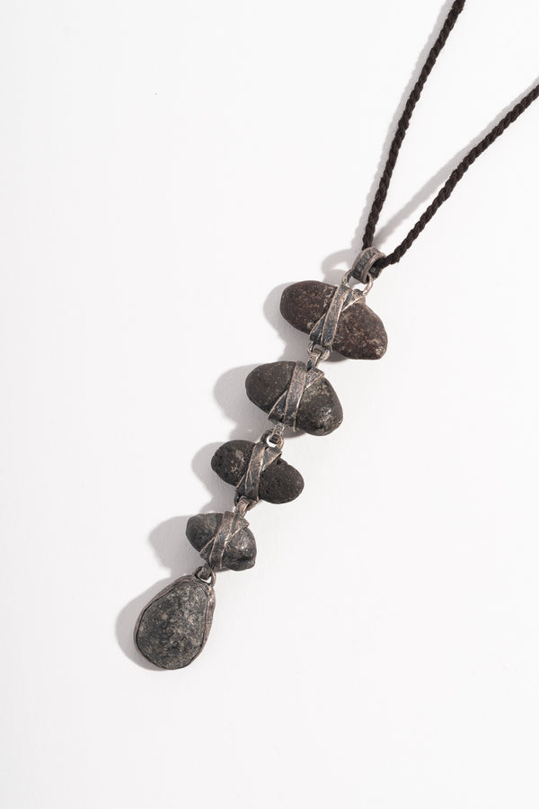 Sterling 5-Drop Black Japanese Pebble Pendant