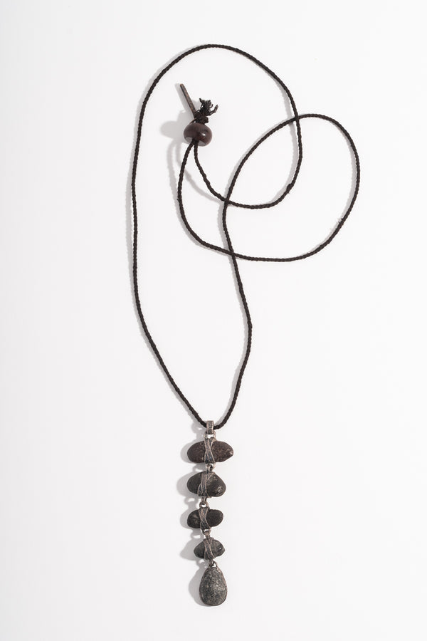 Sterling 5-Drop Black Japanese Pebble Pendant