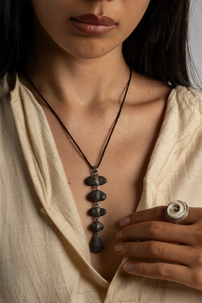 Sterling 5-Drop Black Japanese Pebble Pendant