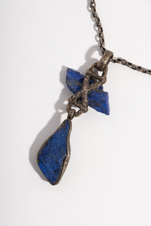 Sterling Lapis + Shell Chain Pendant