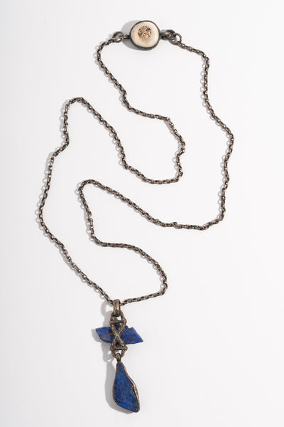 Sterling Lapis + Shell Chain Pendant