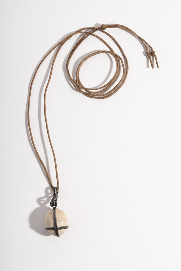Sterling Wrapped White Pebble Pendant