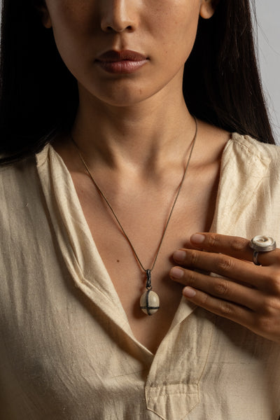 Sterling Wrapped White Pebble Pendant