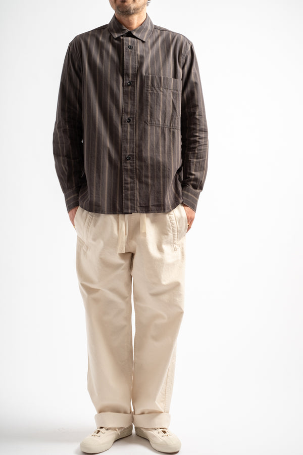 Basic Shirt in Bold Stripe Cotton Off Black + Khaki